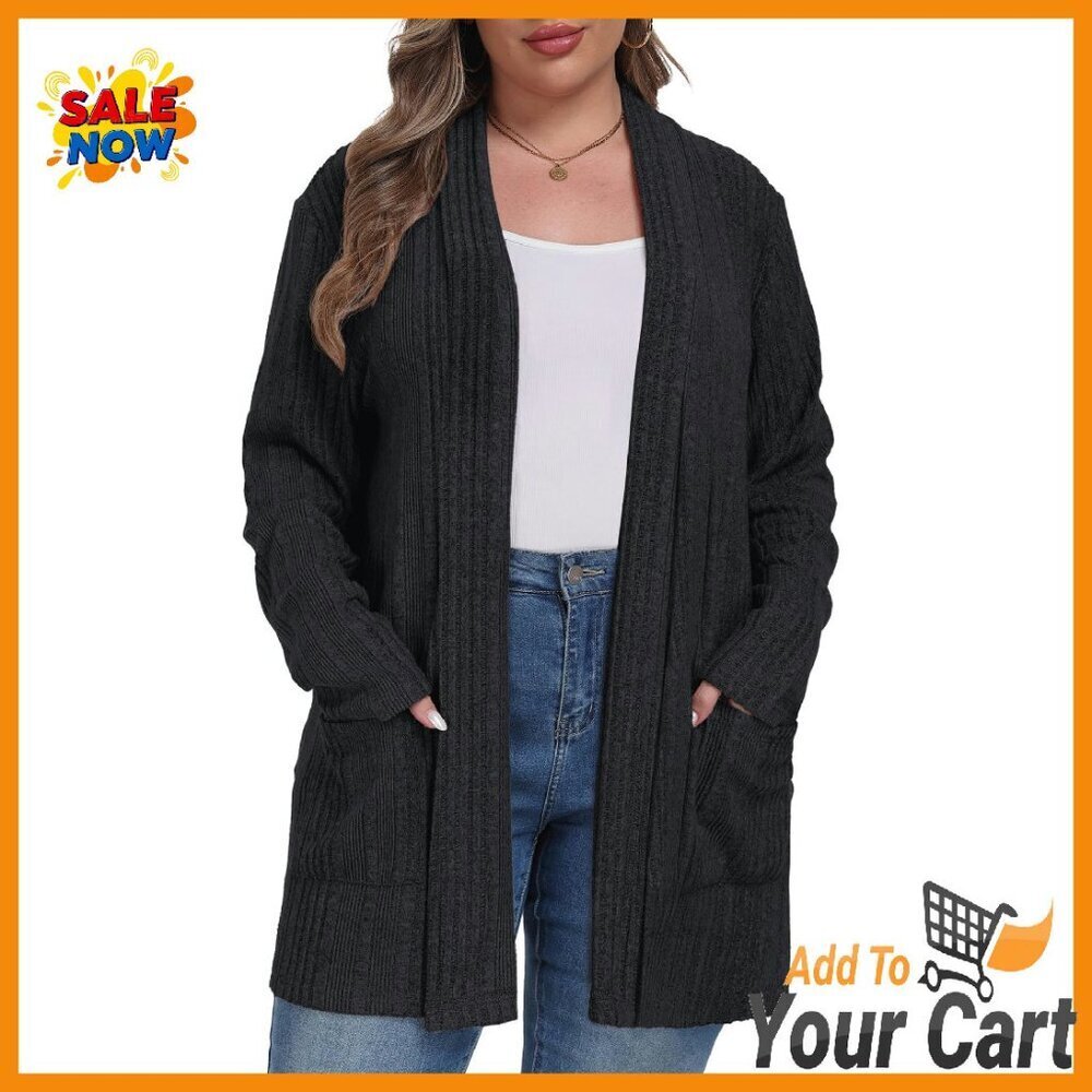 Plus Size Cardigan Sweater with Pockets Open Front Loose Fit